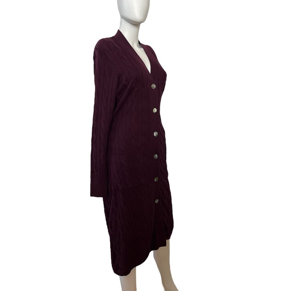 Minnie Rose Dark Purple Loganberry Cableknit Belted Duster XL NWT $275